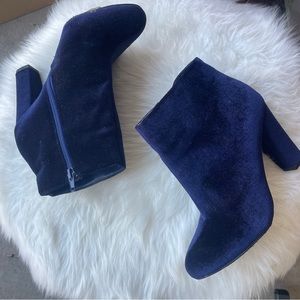 Navy Blue Velvet Short Boots Chunky Heel Perfect 7.5